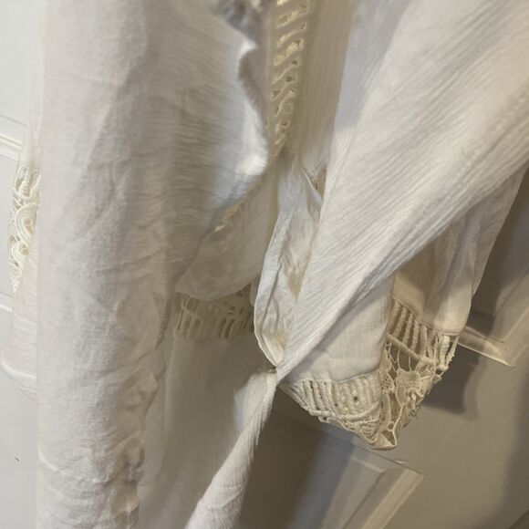 Skies Are Blue Crochet Maxi Dress Womens Large White Boho Kinsey Halter Flowy - Picture 6 of 10